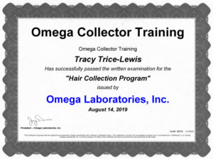 Omega collector training. Omega collector training Tracy Trice Lewis has successfully passed the written examination for the 'Hair Collection program" Issued by Omega Laboratories Inc. Dated August 14 2019