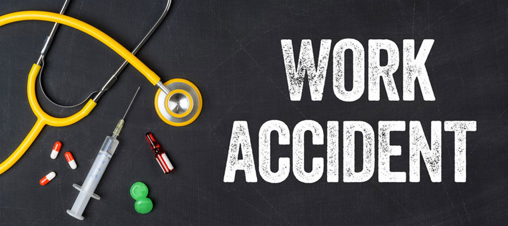 workplace accident text on black background with drugs etc